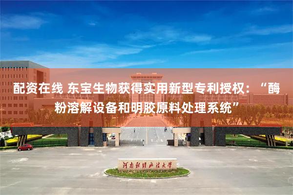 配资在线 东宝生物获得实用新型专利授权：“酶粉溶解设备和明胶原料处理系统”