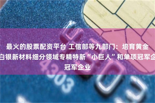最火的股票配资平台 工信部等九部门：培育黄金、白银新材料细分领域专精特新“小巨人”和单项冠军企业